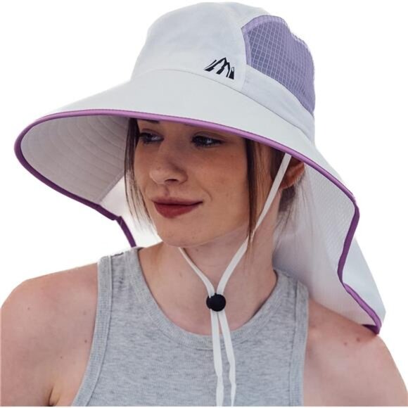 UV Sun Protection Hat Women Foldable Neck Flap Wide Brim Fishing hat - Picture 1 of 7